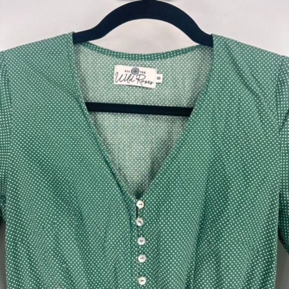 All the Wild Roses Women's Polka Dot Boho Tiered Breezy‎ Midi Dress Green Size 8 - Picture 7 of 15
